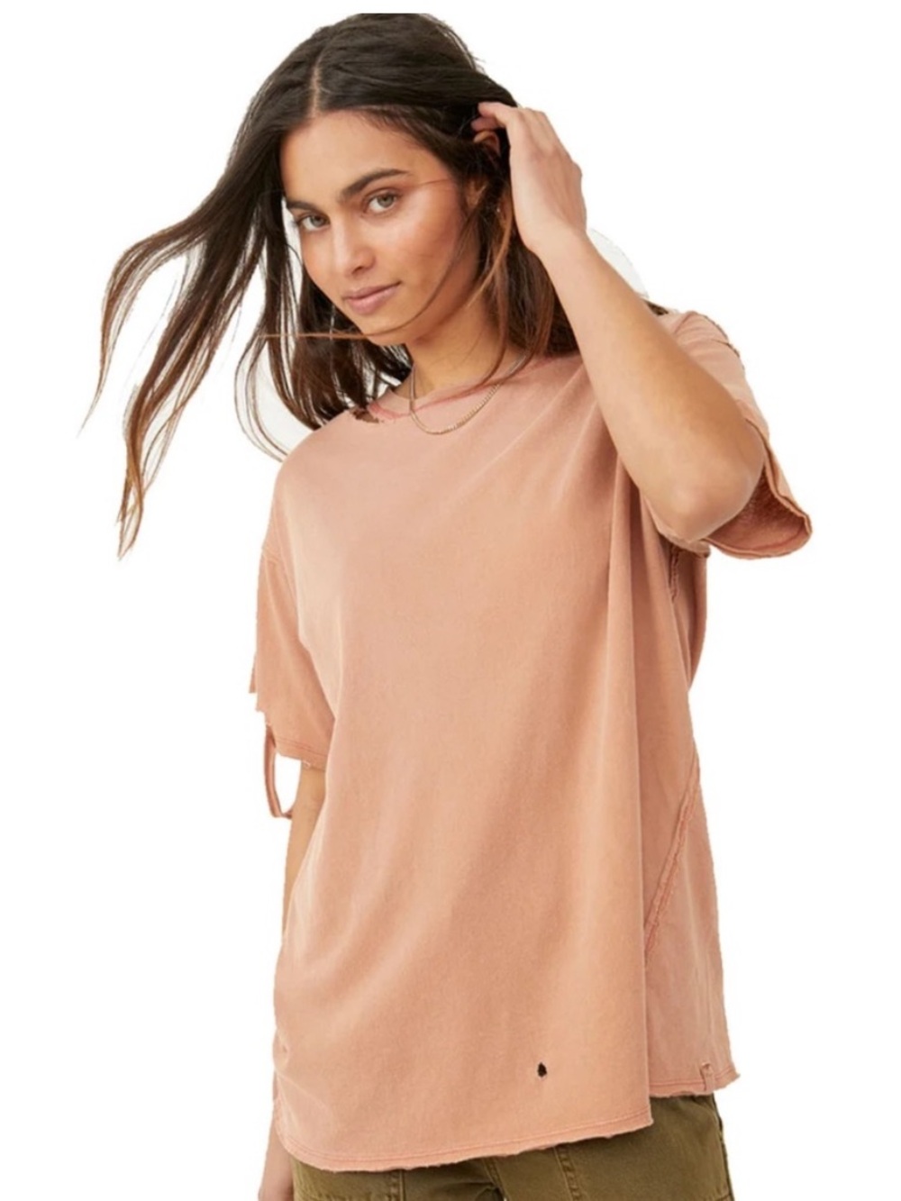Free people blush dani tee distressed women's XS oversized destroyed